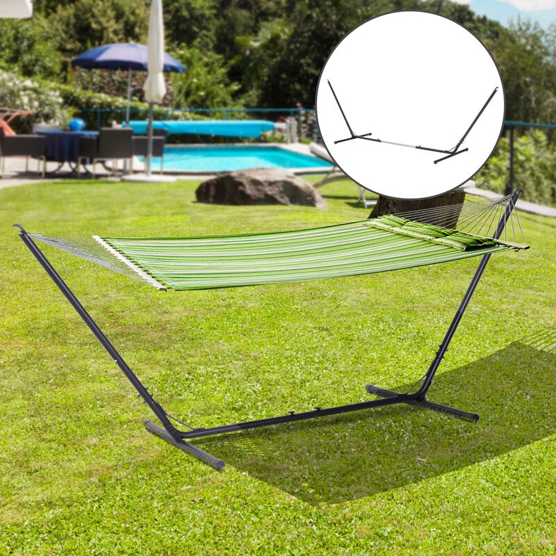 Black Portable Relaxation: Adjustable Steel Hammock Stand for Indoor/Outdoor