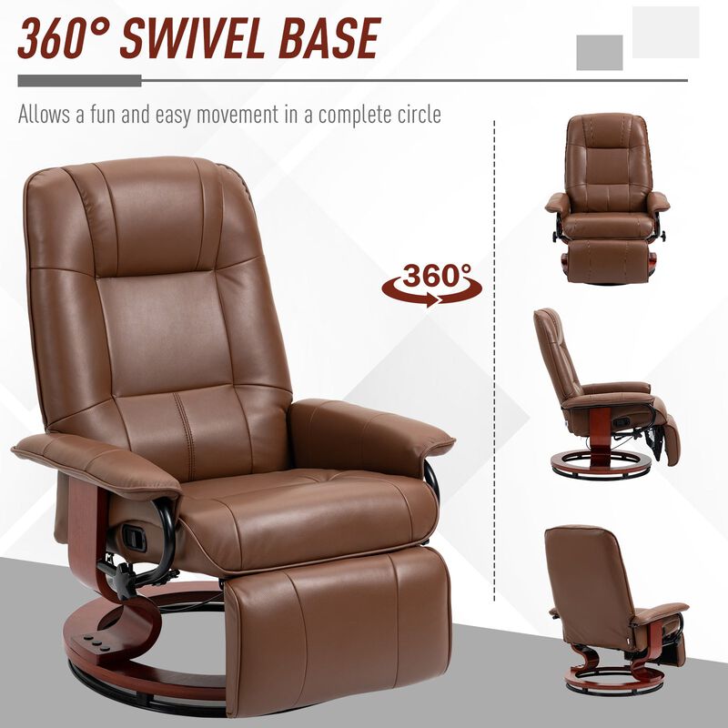 Brown Living Room Comfort: Faux Leather Manual Swivel Recliner