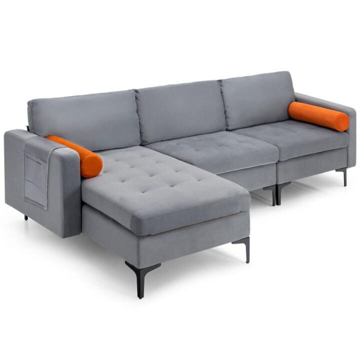 Hivvago Modular L-shaped 3-Seat Sectional Sofa with Reversible Chaise and 2 USB Ports