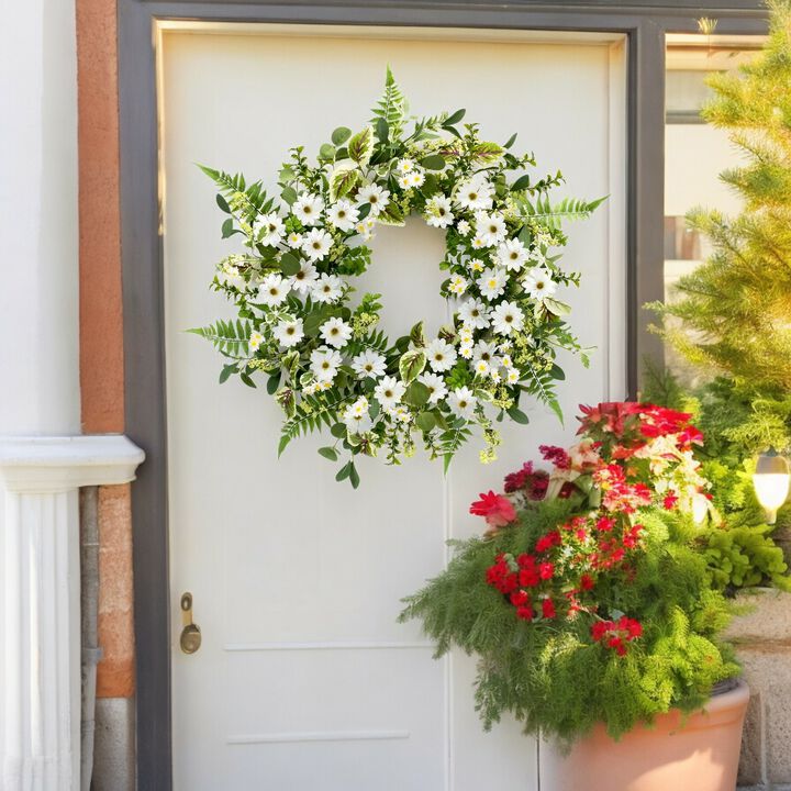 Mixed Foliage and Daisy Wreath for Bright Spring or Summer Home Décor