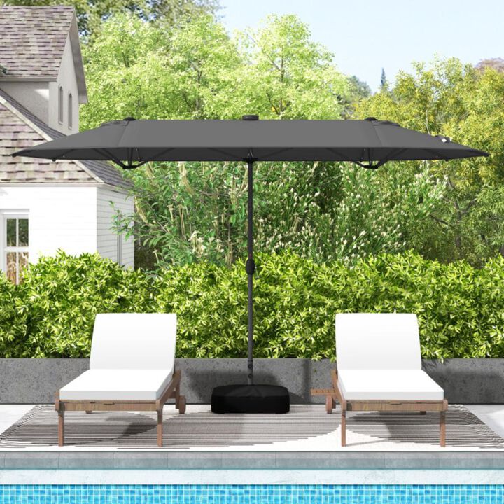 Hivvago 13FT Double-sided Patio Umbrella with Solar Lights for Garden Pool Backyard