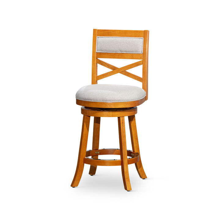 30" Bar Height X-Back Swivel Stool, Natural Finish, Beige Fabric Seat 30" Bar Height X-Back Swivel Stool, Natural Finish, Beige Fabric Seat
