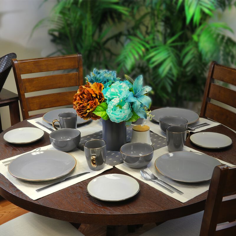 Elama Tahitian Grand 16 Piece Stoneware Dinnerware Set in Gray