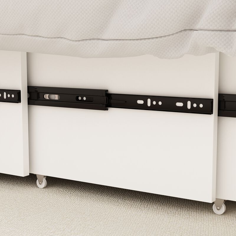 White Wood Frame Full Size Bed Murphy Bed Chest Cabinet With 2-Large Drawers, USB Charging Station and Wheels