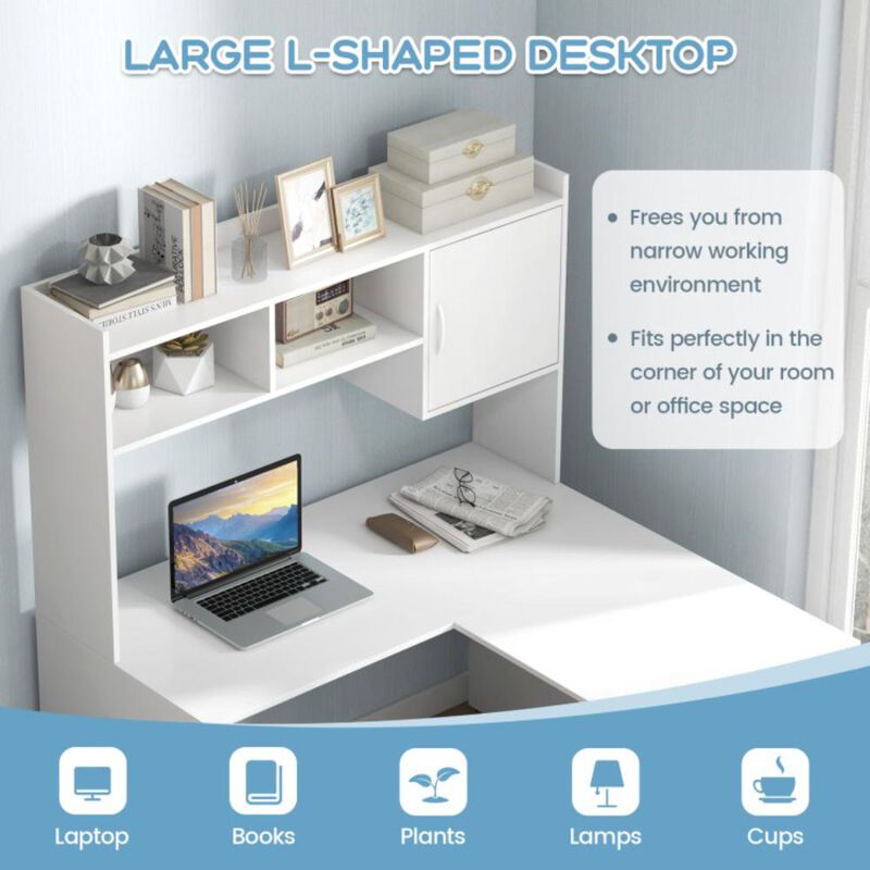 Hivvago L-Shaped Desk Corner Computer Desk with Open Storage Hutch and Cabinet
