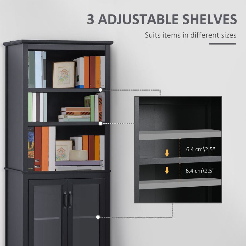 Black Tall Organizer: 71" Bookcase Hutch with Glass Doors