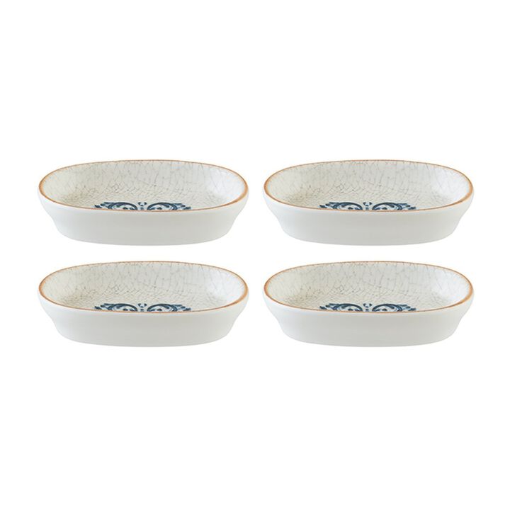 Viento 4" x 2.5" x h:0.75" Oval Decorated Porcelain Platter (Set of 4)