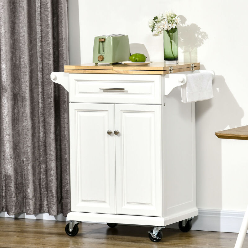 Kitchen Island Cart on Wheels with Extended Counter Drawer Cabinet Towel Racks
