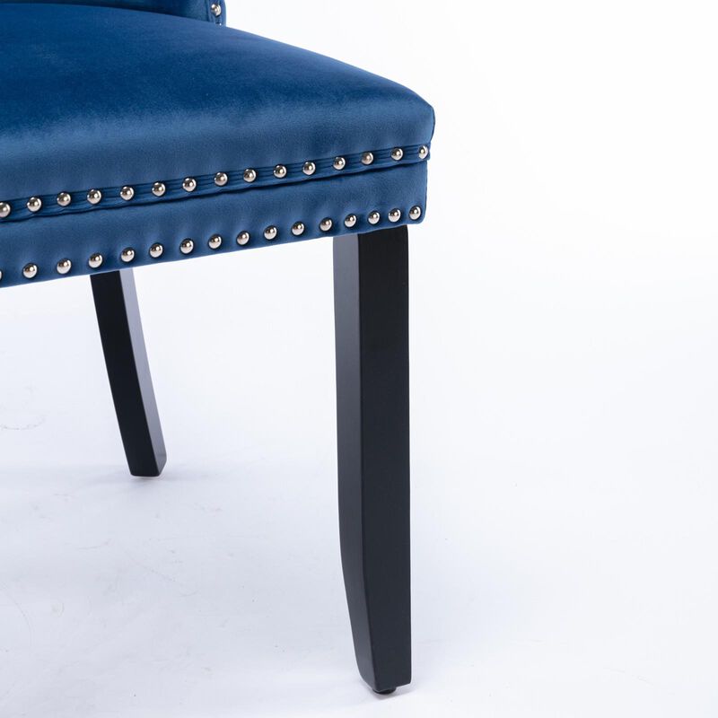 Velvet Upholstered Dining Chairs, Set of 2 – Tufted Back & Wood Legs