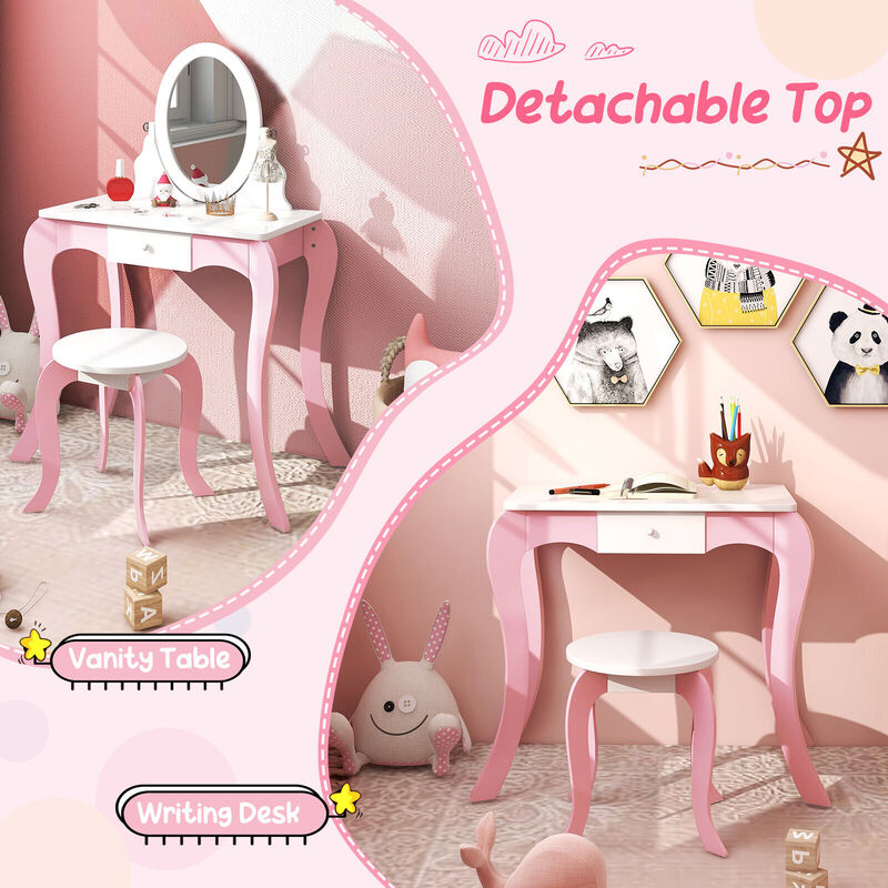 Pretend Kids Vanity Set with 360� Rotatable Mirror and Play Accessories