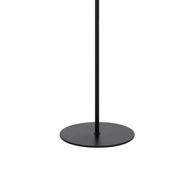 Plue 63 Inch Floor Lamp, Black Pole w Round Base, Cork Drum Shade - Benzara