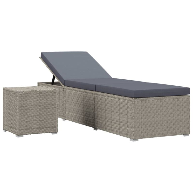 vidaXL Poly Rattan Sun Lounger with Cushion and Tea Table - Weather-Resistant Patio Furniture - Comfortable Outdoor Lounger in Gray - Perfect for Poolside, Balcony and Garden.