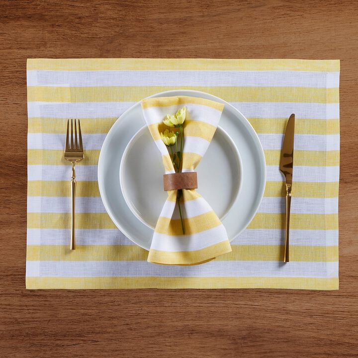 Solino Home 100% Pure Linen Dinner Napkins 20 x 20 Inch Set of 4 | Sorrento Stripe