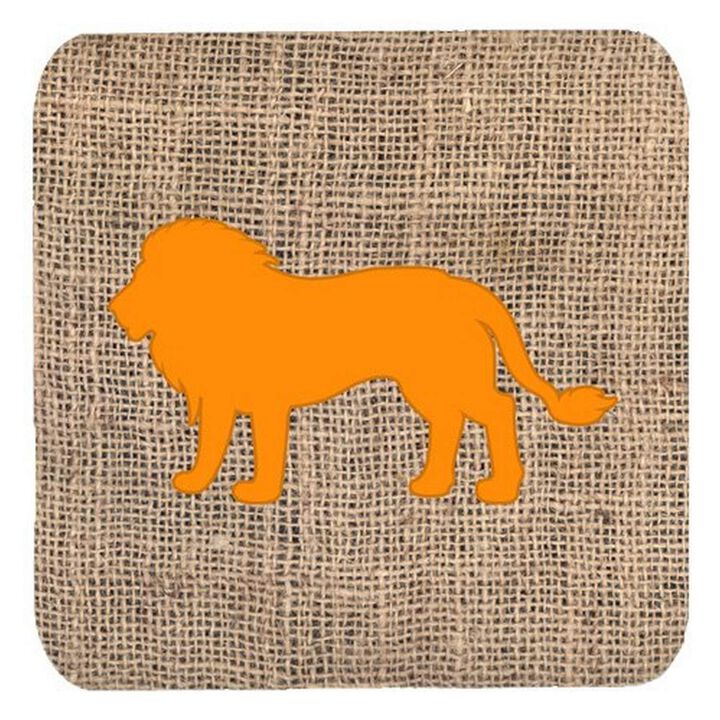 Caroline's Treasures BB1009-BL-OR-FC Lion Burlap and Orange Foam Coasters (Set of 4), 3.5 H x 3.5 W, Multicolor