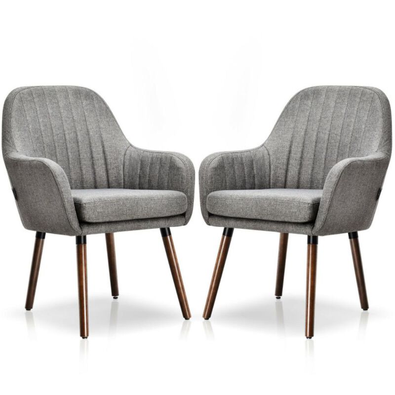 Hivvago Set of 2 Fabric Upholstered Accent Chairs with Wooden Legs
