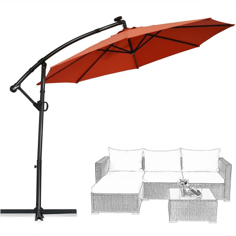 10 ft 360° Rotation Solar Powered LED Patio Offset Umbrella without Weight Base