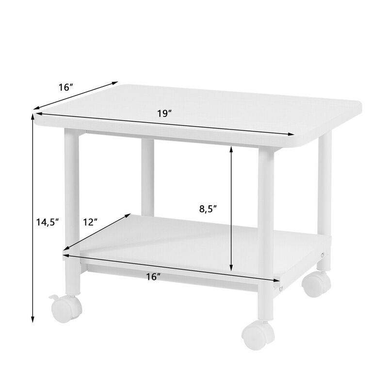 Under Desk Printer Stand with 360� Swivel Casters-White