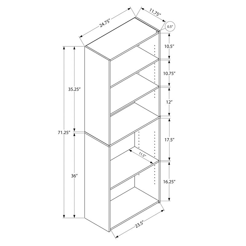 Monarch Specialties I 7470 Bookshelf, Bookcase, 6 Tier, 72"H, Office, Bedroom, Laminate, White, Transitional