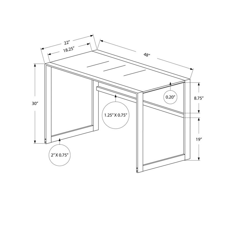 Monarch Specialties Computer Desk, Home Office, Laptop, 48"L, Work, Metal, Tempered Glass, Grey, Contemporary, Modern