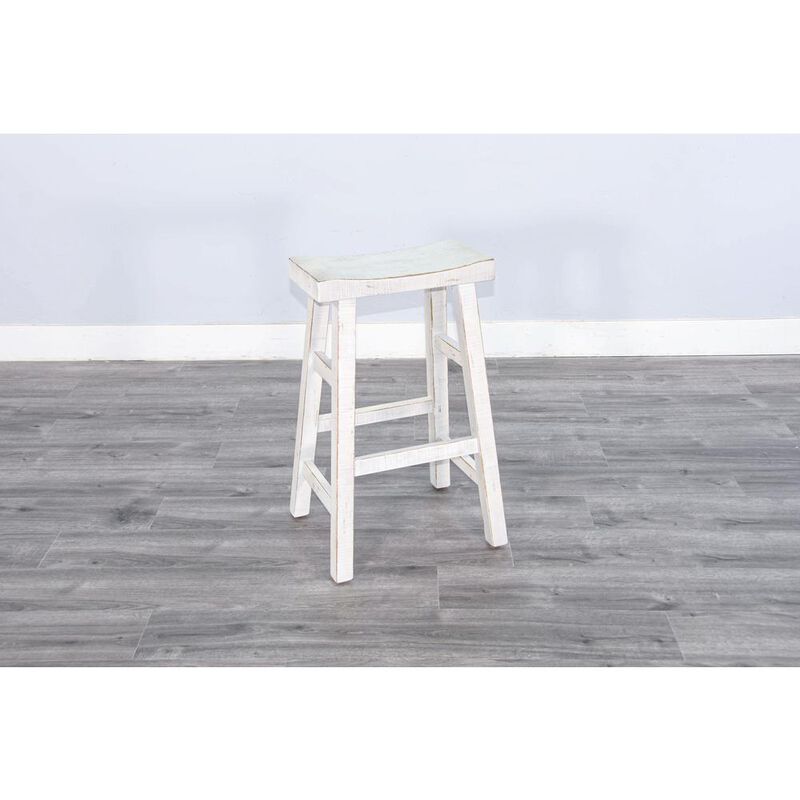 Sunny Designs White Sand Bar Saddle Seat Stool, Wood Seat