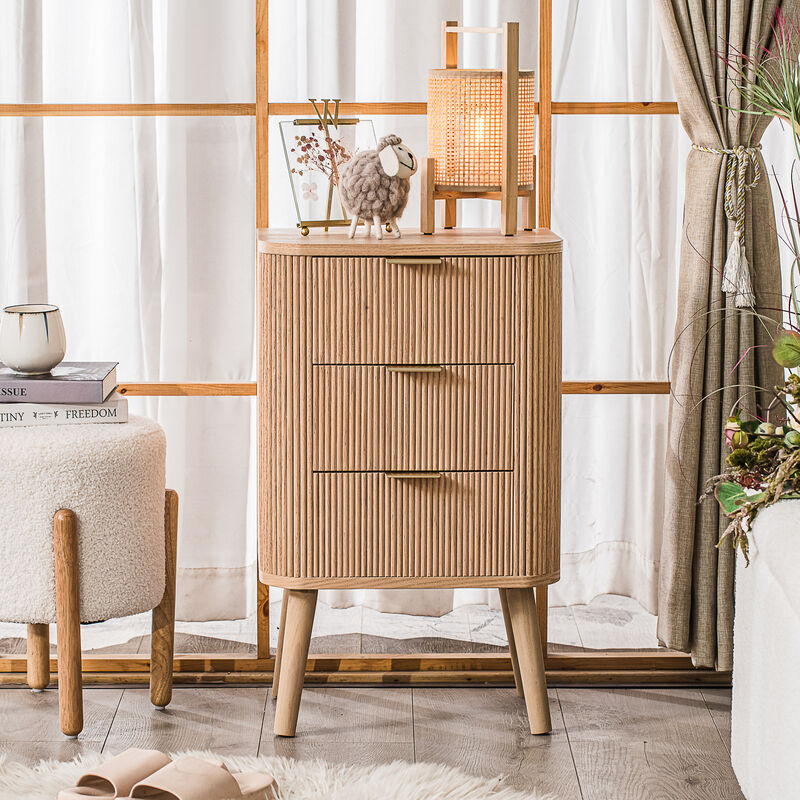 Bedside Table Chest of Drawers 3 Drawers Natural Wood