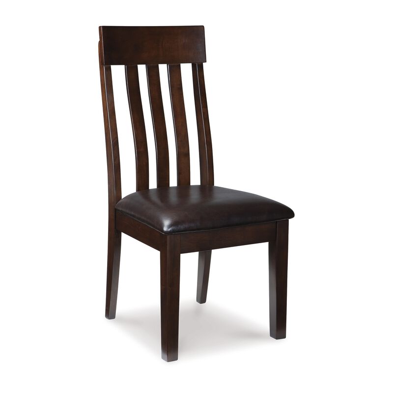 Hado Dining Chair Set of 2, Dark Brown Faux Leather Seat, Slatted Back - Benzara
