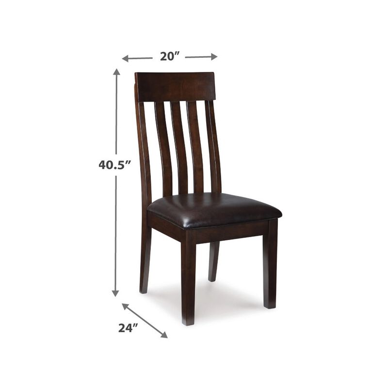 Hado Dining Chair Set of 2, Dark Brown Faux Leather Seat, Slatted Back - Benzara