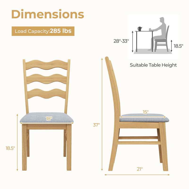 Dining Chair Set of 2 Linen Fabric Upholstered Kitchen Chairs with Padded Seat