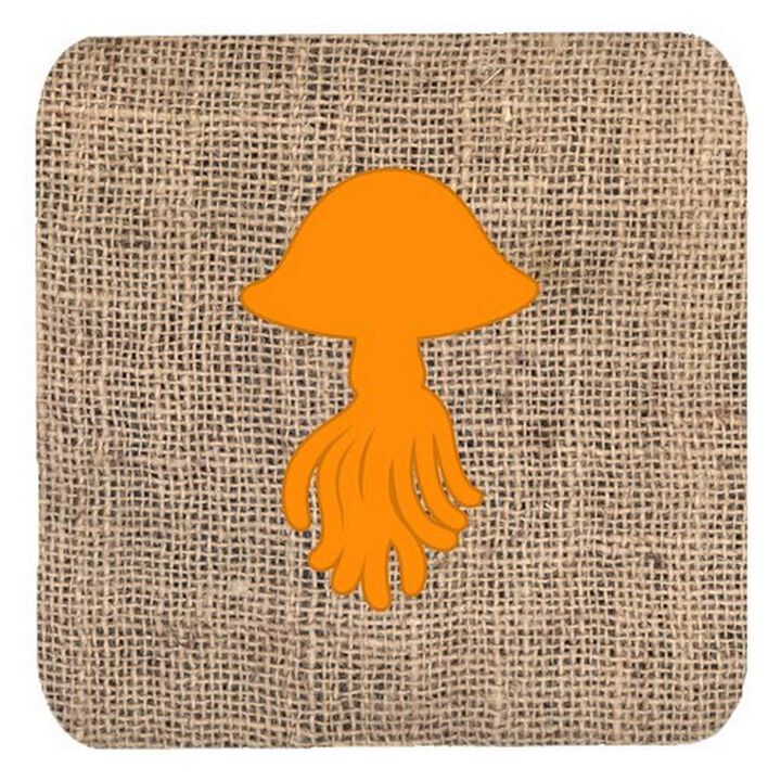 Caroline's Treasures BB1089-BL-OR-FC Jellyfish Burlap and Orange Foam Coasters (Set of 4), 3.5 H x 3.5 W, Multicolor