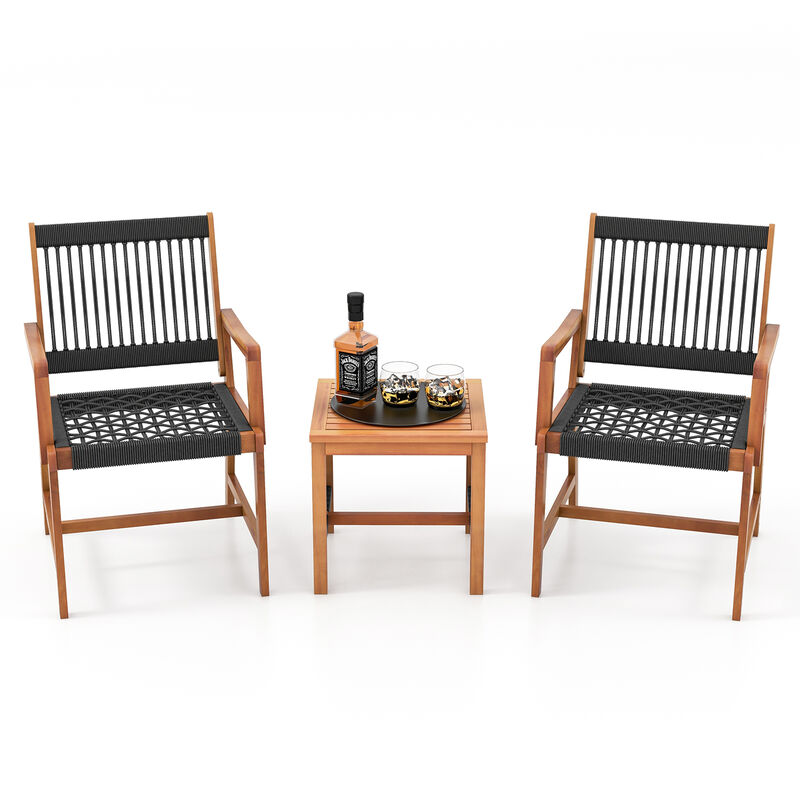 3 Pieces Acacia Wood Patio Conversation Sets with Armchairs Coffee Table