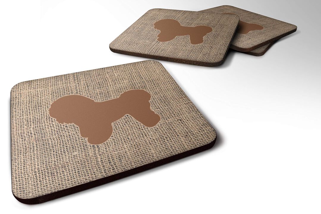 Caroline's Treasures BB1107-BL-BN-FC Bichon Frise Burlap and Brown Foam Coasters (Set of 4), 3.5 H x 3.5 W, Multicolor