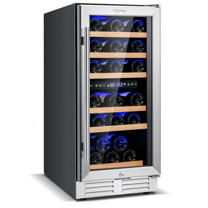 30-Bottle Freestanding Wine Cooler with Temp Memory and Dual Zones -Silver 30-Bottle Freestanding Wine Cooler with Temp Memory and Dual Zones -Silver