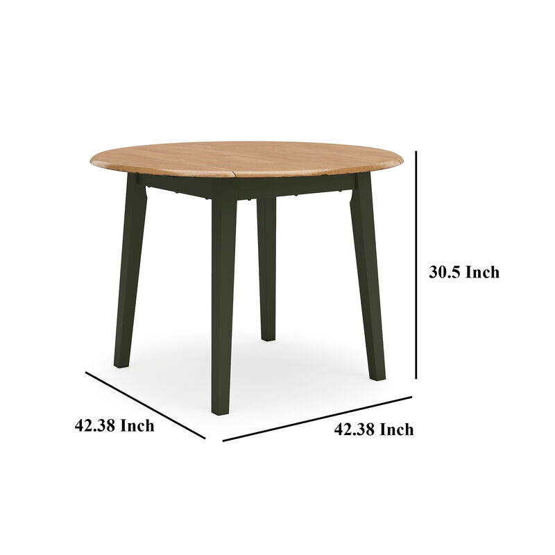 Gasy Dining Table, Extendable 26-42 Inch, Dark Green Wood, 2 Leaves - Benzara