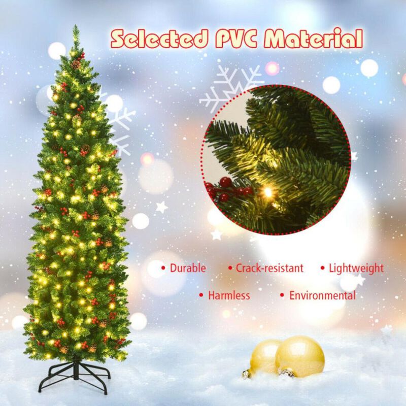Hivvago 6.5 Feet Pre-lit Hinged Pencil Christmas Tree