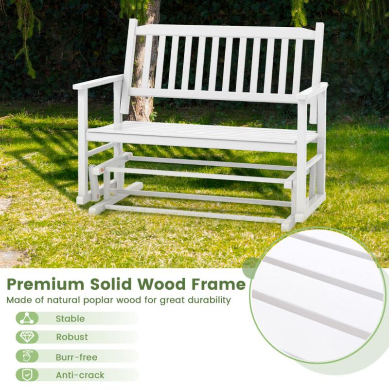 Hivvago 2 Seats Outdoor Glider Bench with Armrests and Slatted Seat-White