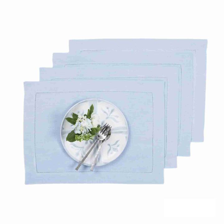 Solino Home 100% Pure Linen Placemats Set of 4 - 14 x 19 Inch | Classic Hemstitch