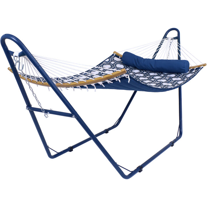 Sunnydaze 2-Person Quilted Fabric Hammock with Blue Steel Stand - Navy/Gray Sunnydaze 2-Person Quilted Fabric Hammock with Blue Steel Stand - Navy/Gray