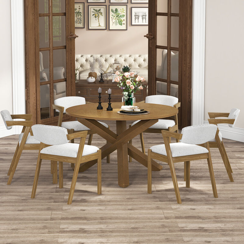 47 Inches Round Dining Table with Solid Acacia Wood Legs