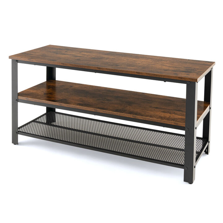 3-Tier Industrial Entertainment TV Stand with Metal Mesh Shelf