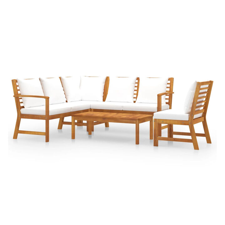Roma 5pc Modular Outdoor Sofa and Table Set, Solid Acacia Wood, White - Benzara