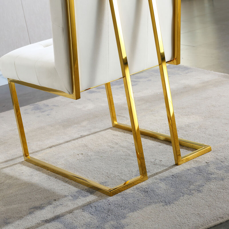 Modern Velvet Dining Chair Set Of 2, Tufted Design And Finish Stainless Base
