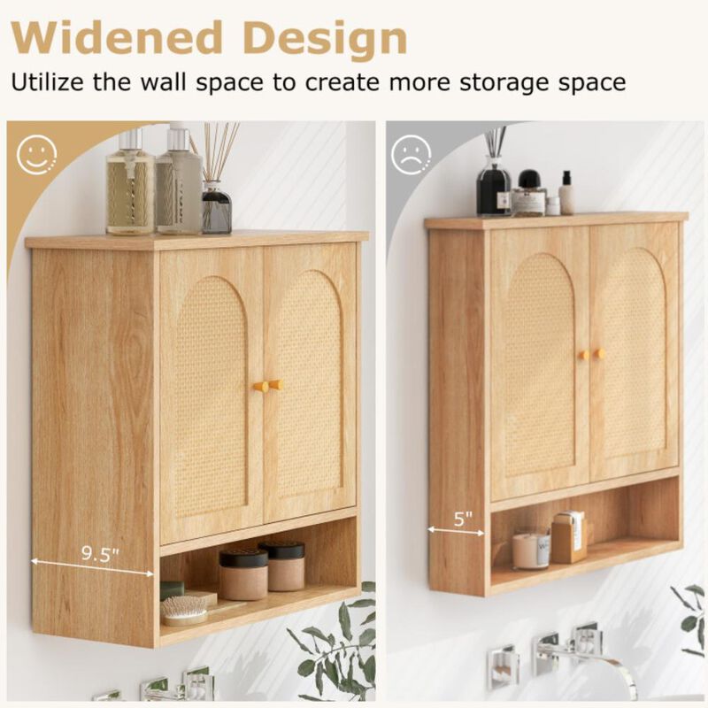 Hivvago Medicine Cabinet with 2 Rattan Doors for Laundry Room Kitchen Entryway