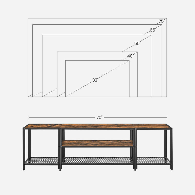3-Tier TV Stand with Open Storage Shelves