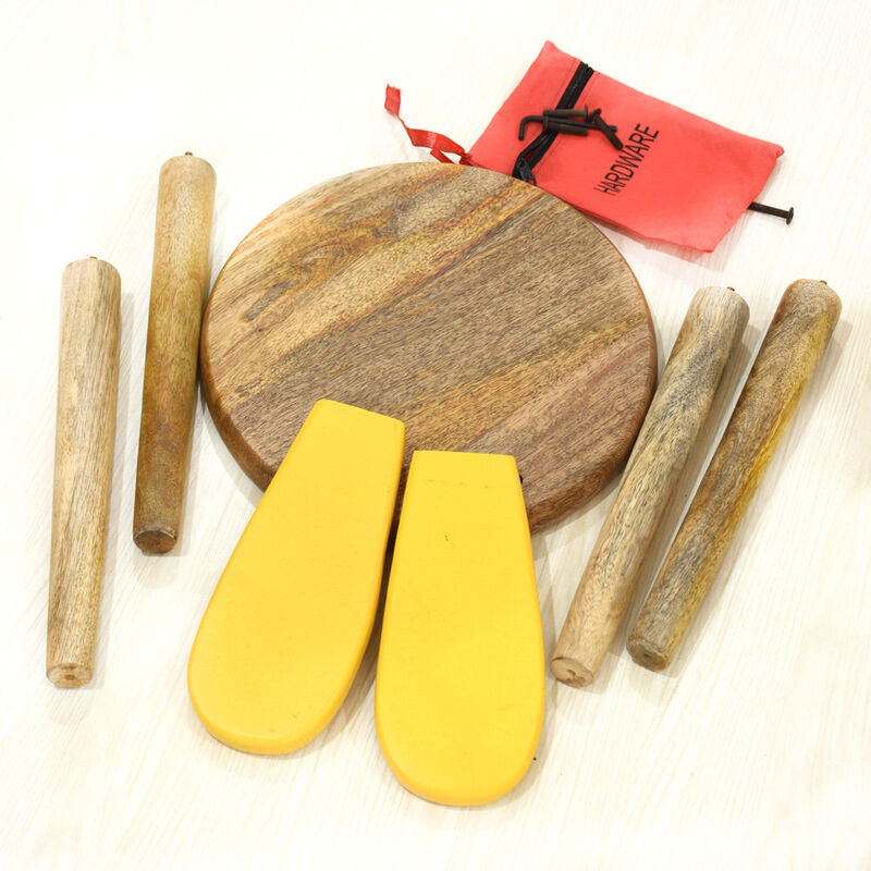 Handmade 100% Mango Wood Kids Yellow Color Round Shaped Rabbit Theme Indoor Table & Chair