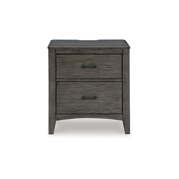 Illian Nightstand, 2 Drawers, Bar Handles, Gray Brown Solid Hardwood - Benzara