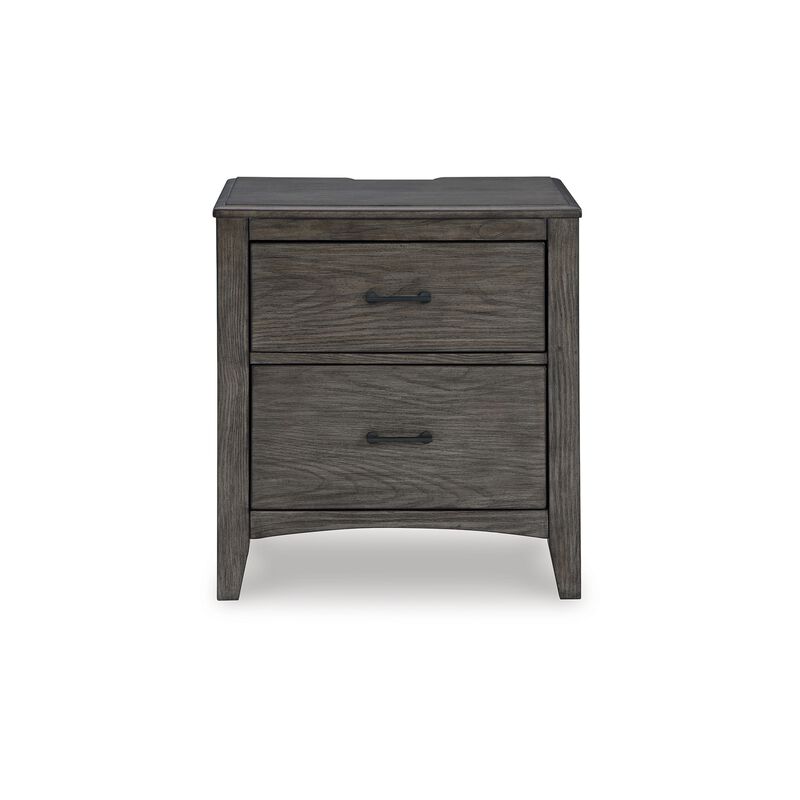 Illian Nightstand, 2 Drawers, Bar Handles, Gray Brown Solid Hardwood - Benzara