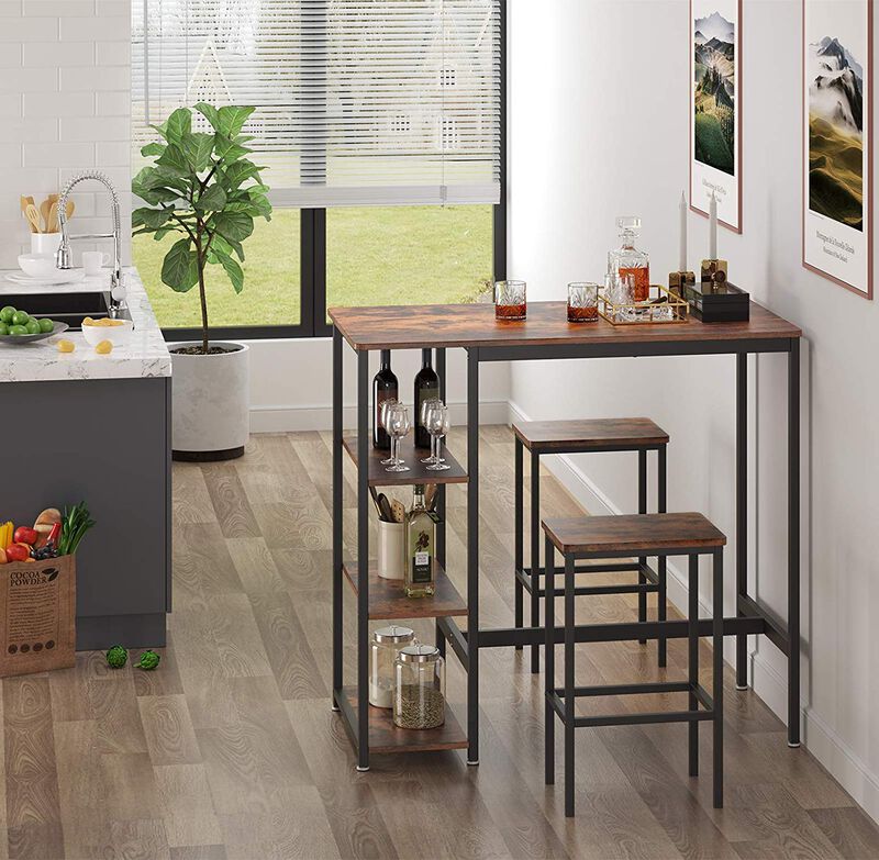 Bar Table, High Dining Table with 3 Storage Shelves