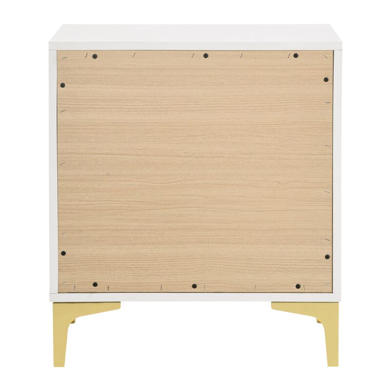 Lif 25 Inch Modern 2 Drawer Nightstand, Gold Metal Accents, Pure White-Benzara