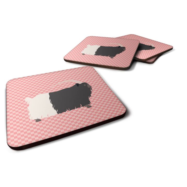 Caroline's Treasures Welsh Black-Necked Goat Pink Check Decorative coasters, 3.5, Multicolor