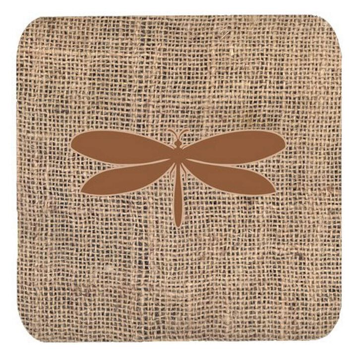 Caroline's Treasures BB1061-BL-BN-FC Moth Burlap and Brown Foam Coasters (Set of 4), 3.5 H x 3.5 W, Multicolor